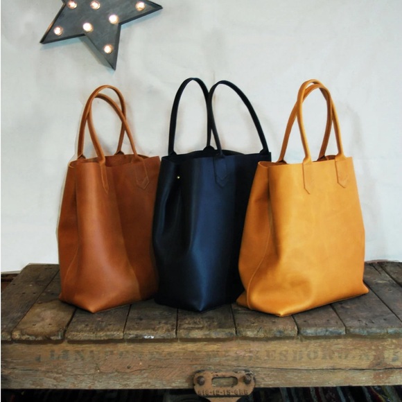 Large Leather Tote Bubo Handmade Black - Picture 2 of 4